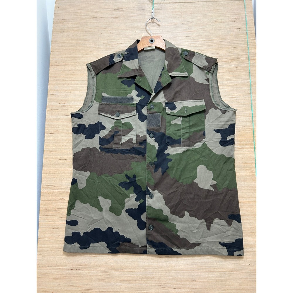 Vintage 1998 Sovico French Military CCE Camo Tactical Cut Off Vest Shirt 41-42